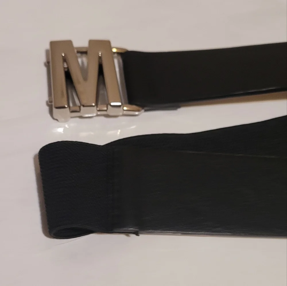 Steve Madden Logo Interlock Stretch Belt Black Size L XL New